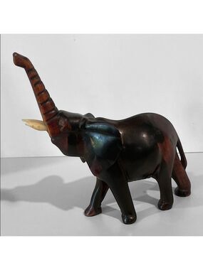 Handcrafted Wooden African Elephant Figurine 6'  Black and Brown